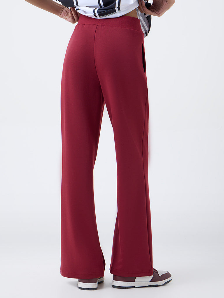 Studiofit Maroon Solid High-Rise Pants