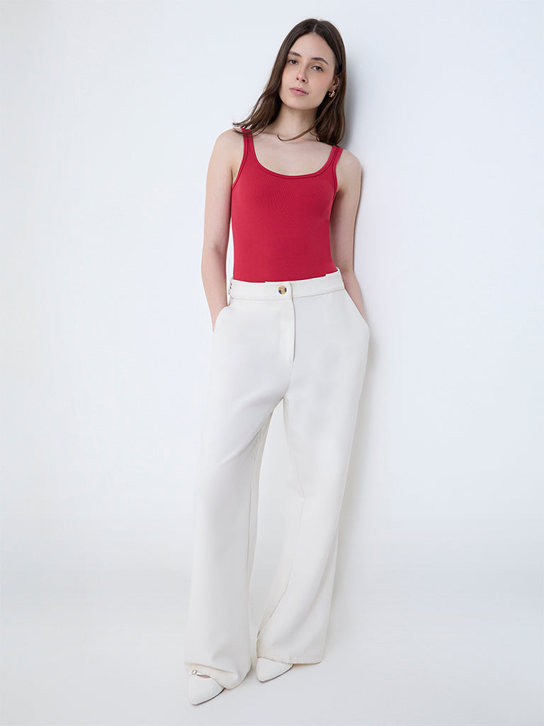 Wunderlove Red Ribbed Seam-Free Bodysuit