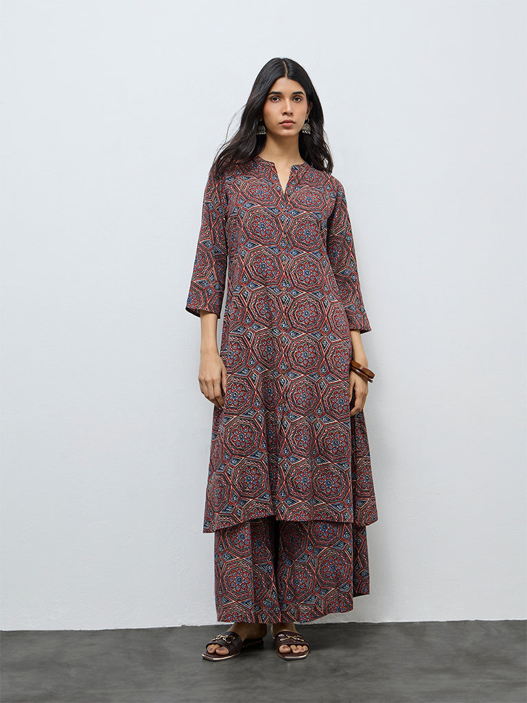 Utsa Red Printed A-Line Kurta