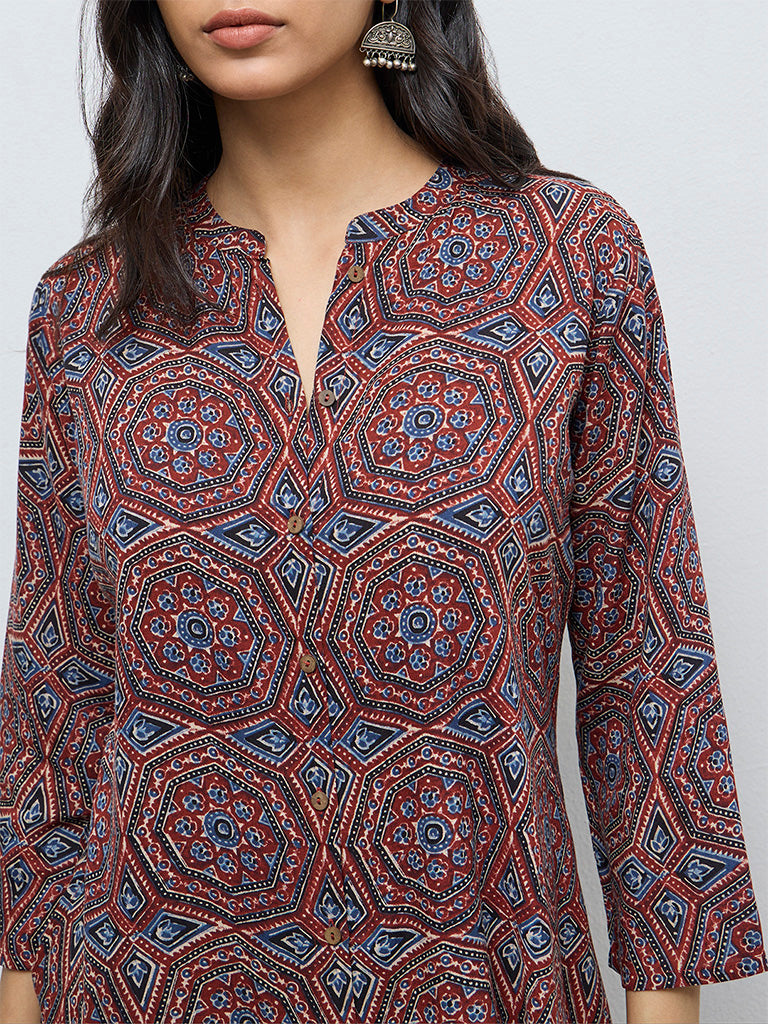Utsa Red Printed A-Line Kurta