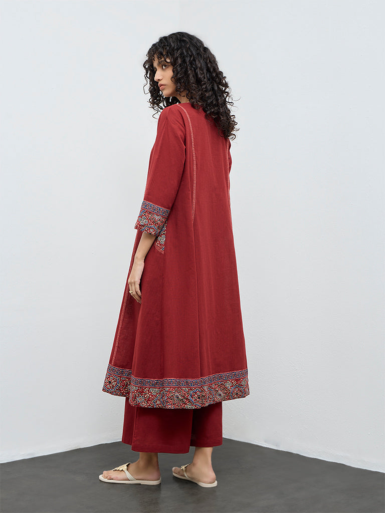 Utsa Rust Piping Detailed Cotton Anarkali Kurta