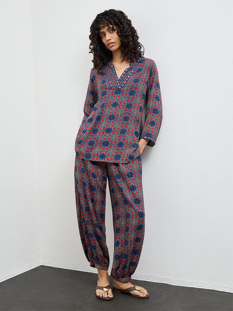 Utsa Indigo Geometric Printed Cotton Tunic