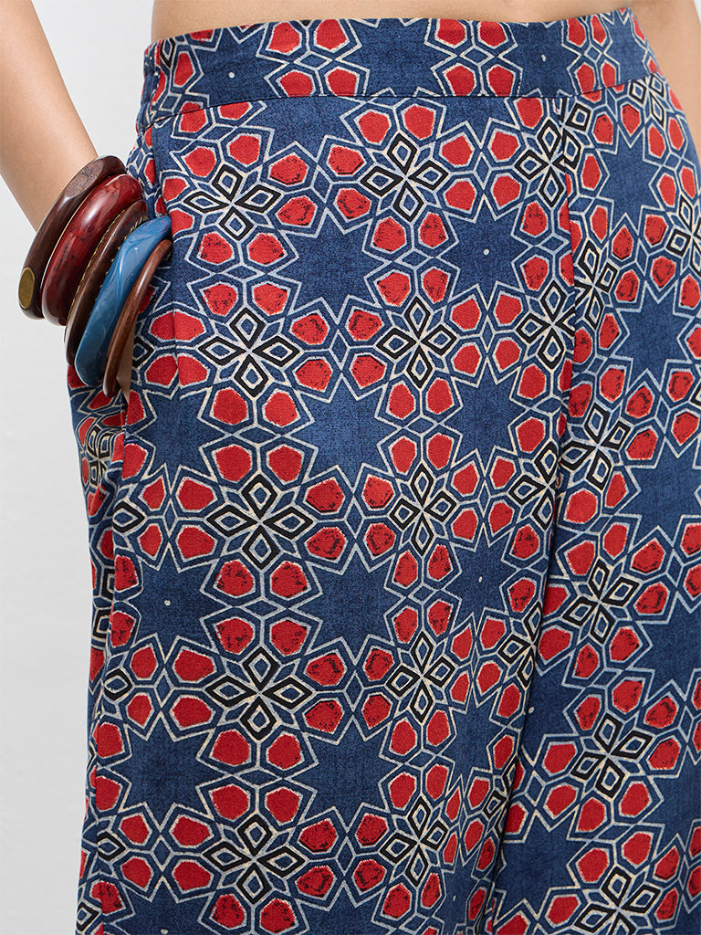 Utsa Indigo Geometric Printed Cotton Harem Pants
