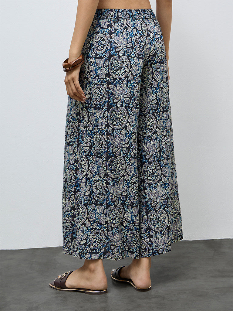 Utsa Blue Floral Printed Palazzos