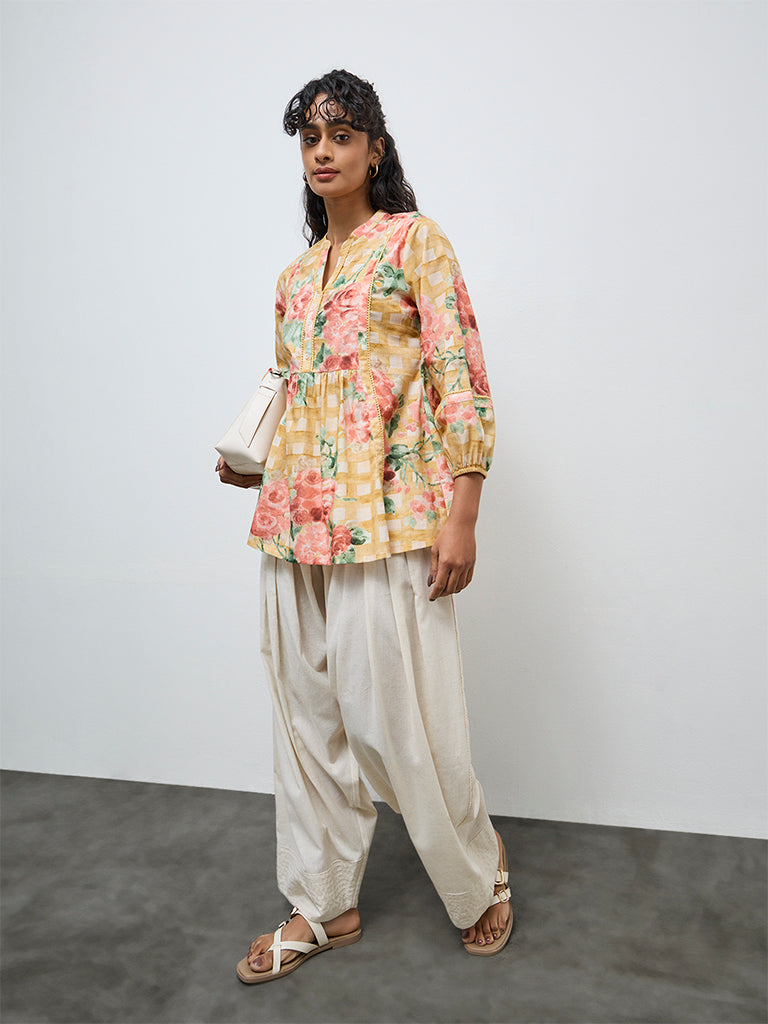Utsa Off-White Cotton-Blend Farshi Salwar