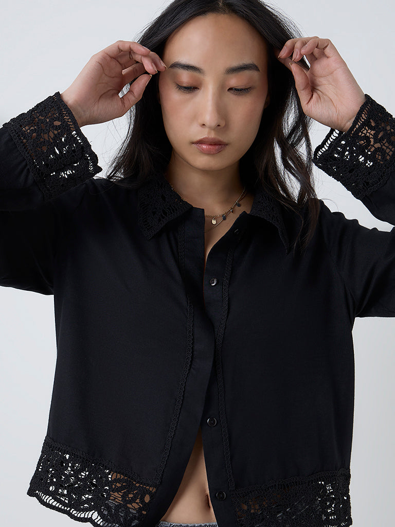 LOV Black Lace Detailed Shirt