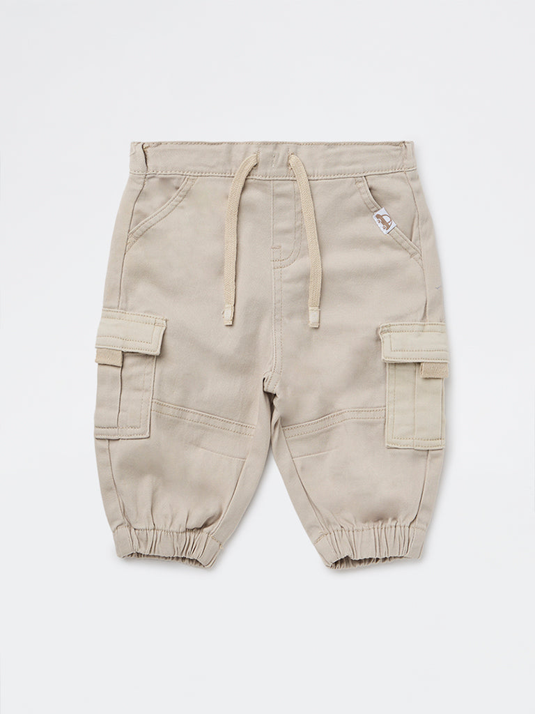 HOP Baby Boys Beige Mid-Rise Cotton-Blend Joggers