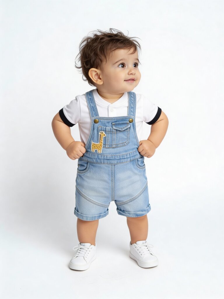 HOP Baby Boys Blue Embroidered T-Shirt and Denim Dungaree Set
