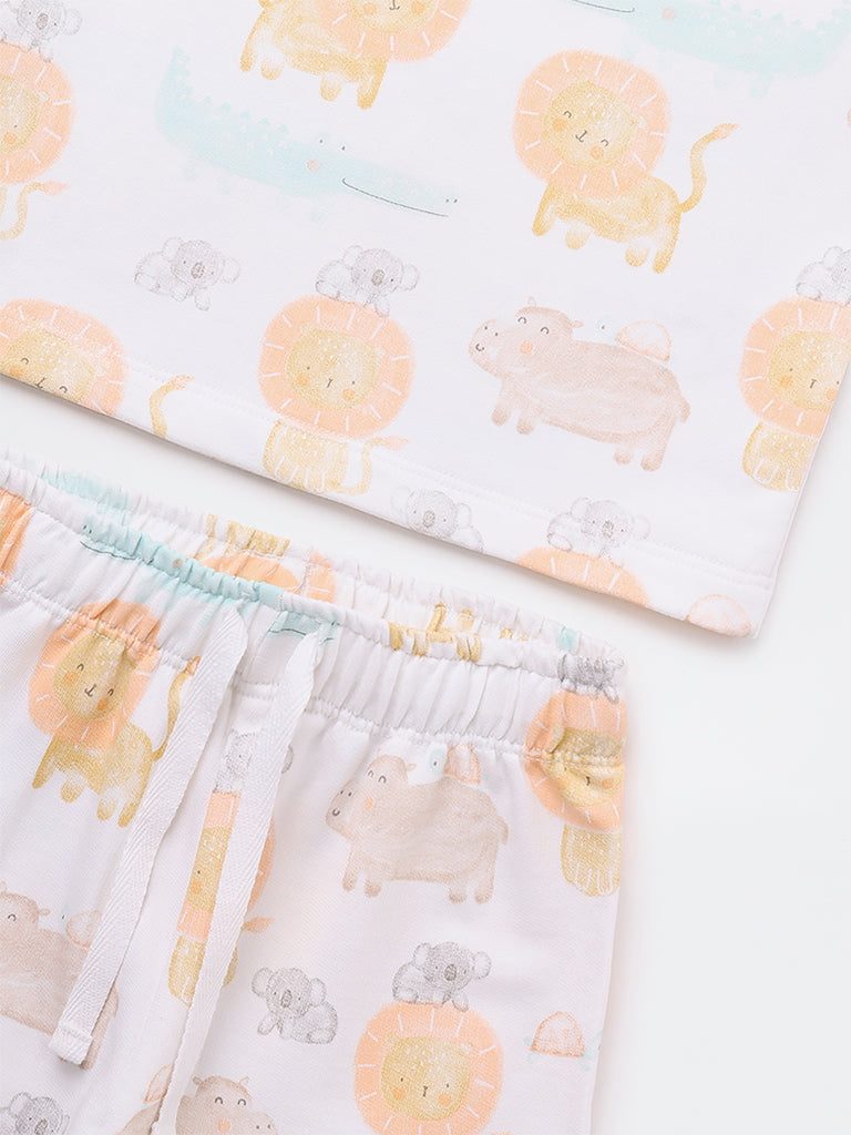 HOP Baby Boys Multicolour Animal Printed Cotton T-Shirt and Shorts Set