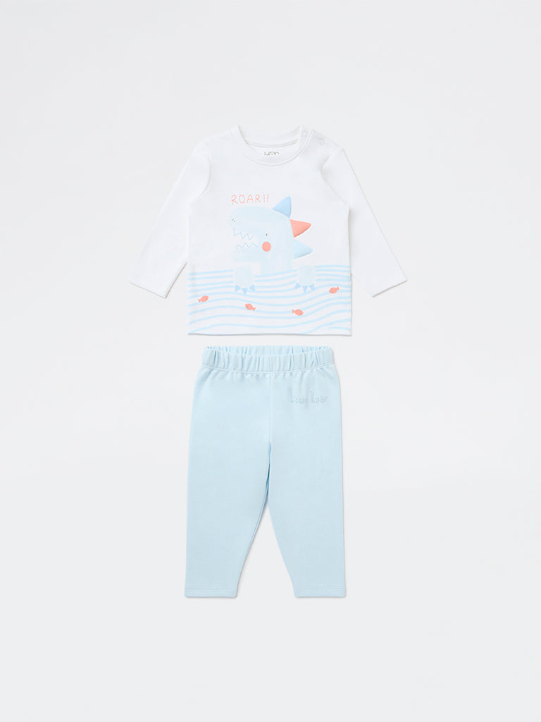 HOP Baby Boys Blue Shark Printed Cotton T-Shirt and Pants Set