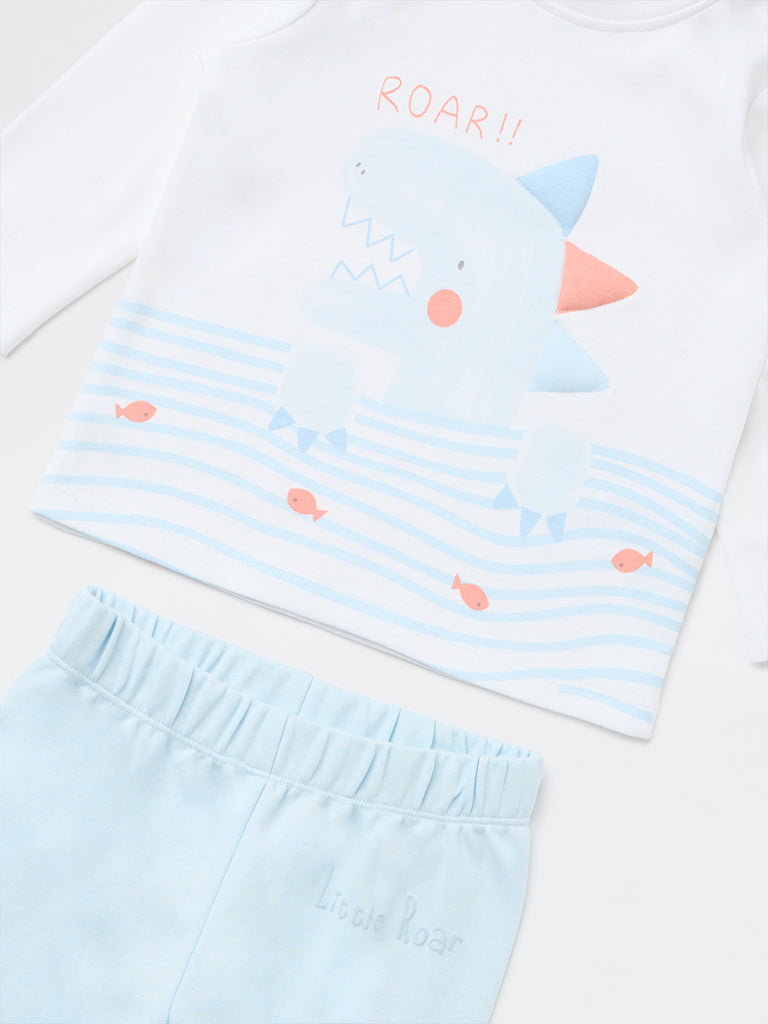 HOP Baby Boys Blue Shark Printed Cotton T-Shirt and Pants Set
