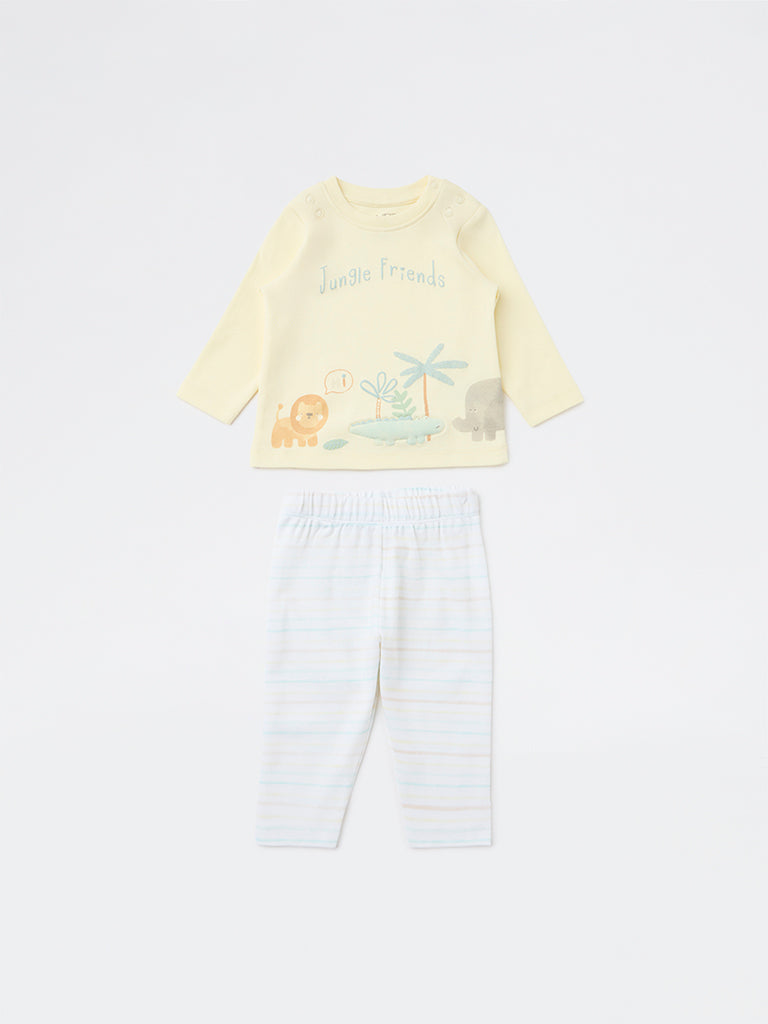 HOP Baby Boys Multicolour Printed Cotton T-Shirt and Pants Set