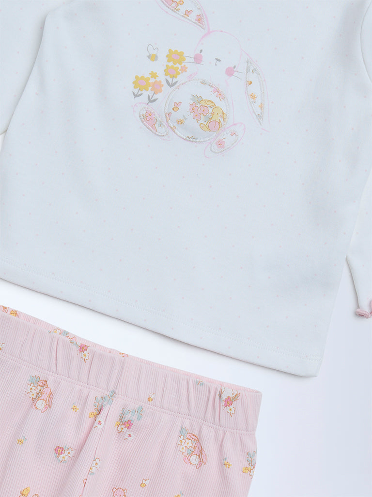 HOP Baby Girls Pink Cotton T-Shirt and Pants Set