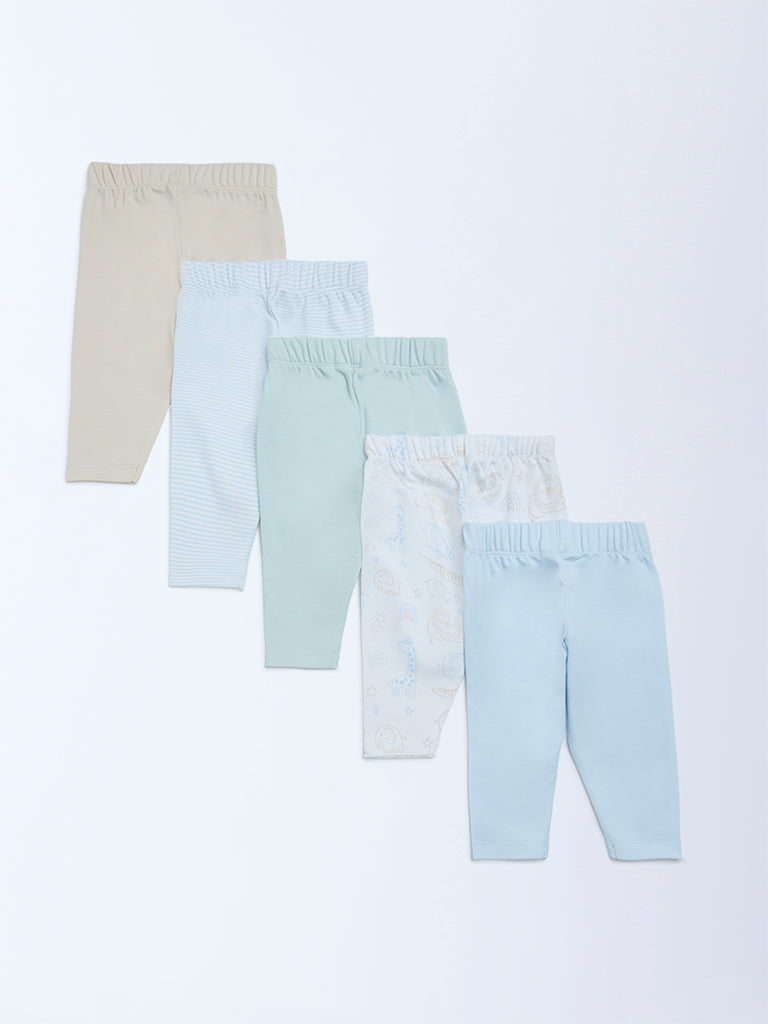 HOP Baby Boys Multicolour Printed Mid-Rise Cotton Pants - Pack of 5