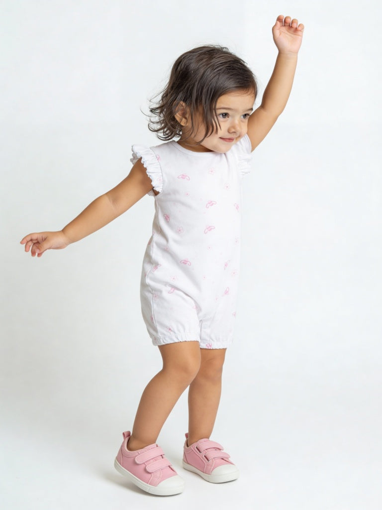 HOP Baby Girls Pink Printed Cotton Rompers - Pack of 3