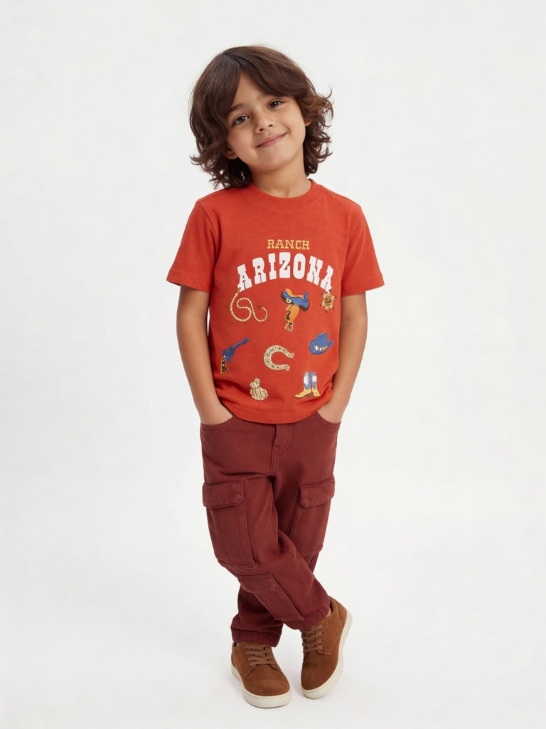 HOP Kids Boys Rust Cargo-Style Mid-Rise Jeans