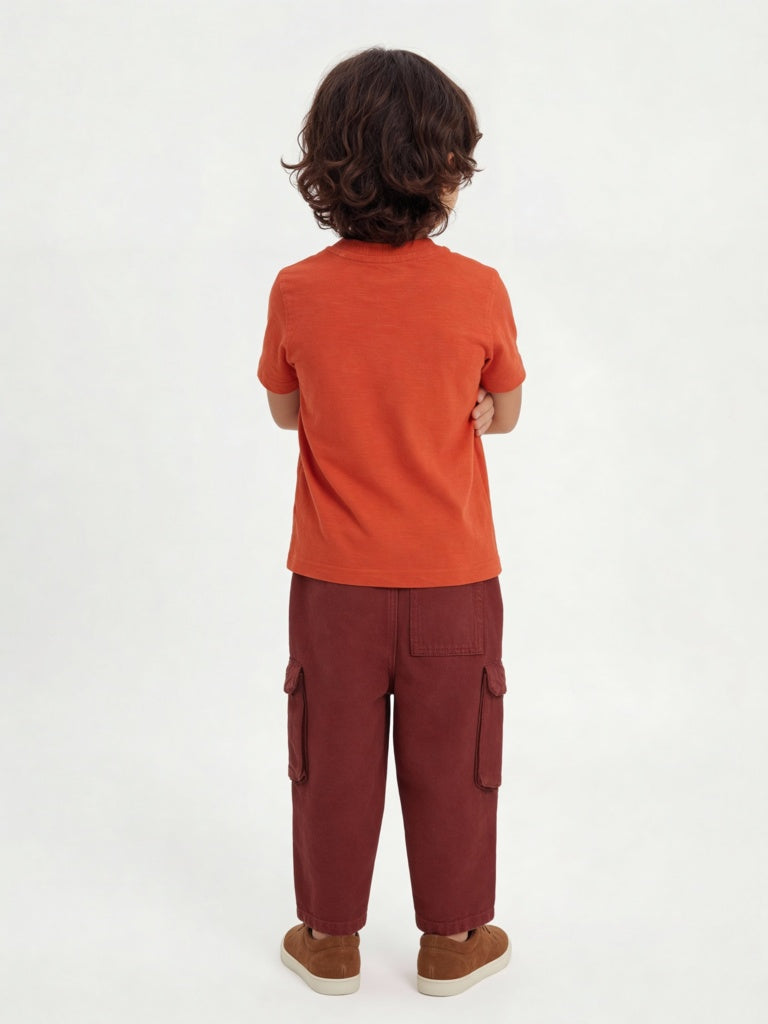 HOP Kids Boys Rust Cargo-Style Mid-Rise Jeans