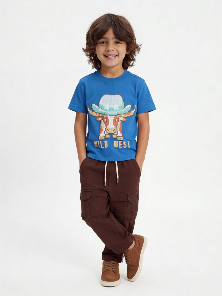 HOP Kids Boys Dark Brown Textured Mid-Rise Cotton-Blend Pants