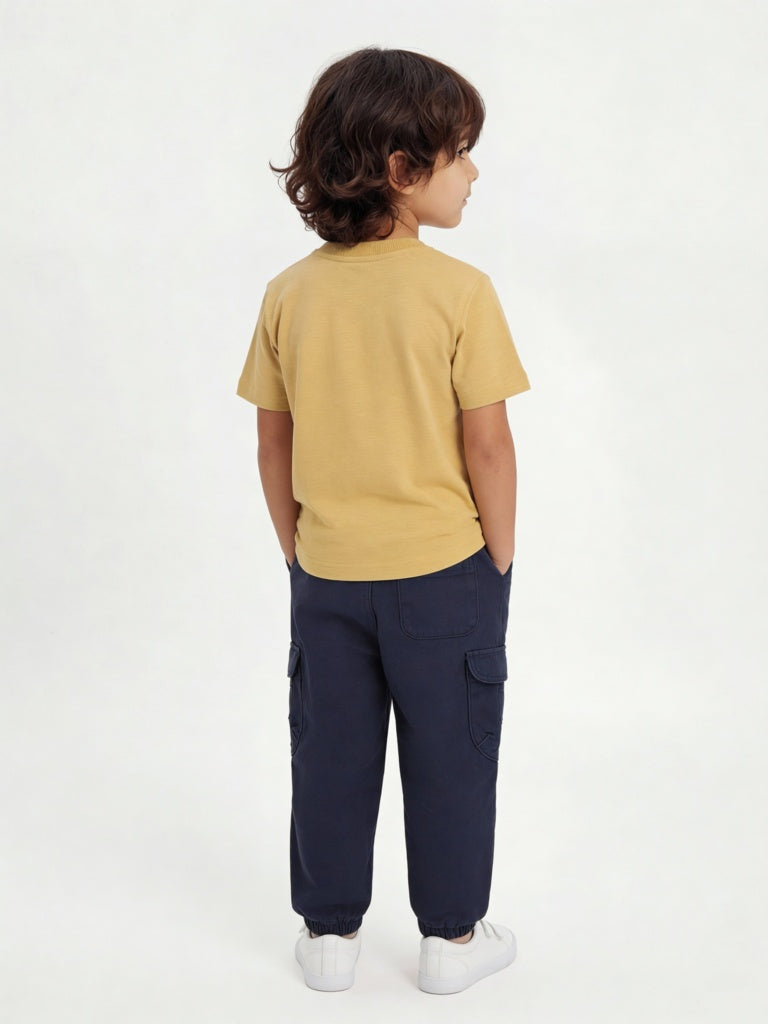 HOP Kids Boys Navy Textured Mid-Rise Cotton-Blend Cargo Pants