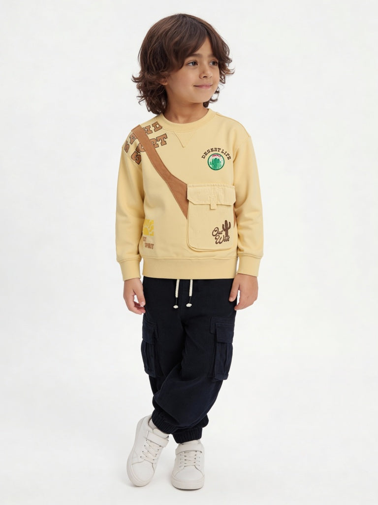 HOP Kids Boys Yellow Pouch Detailed Cotton-Blend Sweatshirt