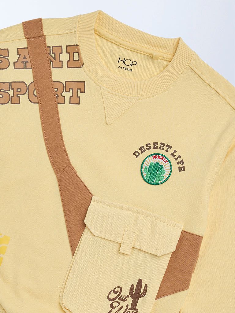 HOP Kids Boys Yellow Pouch Detailed Cotton-Blend Sweatshirt