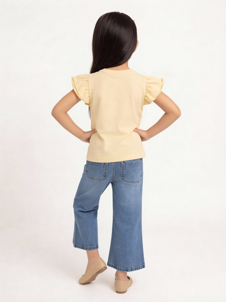HOP Kids Girls Light Yellow Embroidered Cotton Top