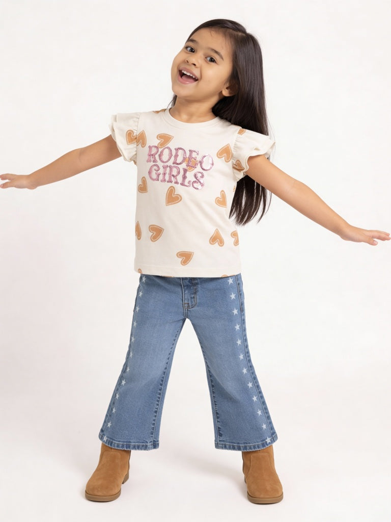 HOP Kids Girls Off-White Text Embellished Cotton Top