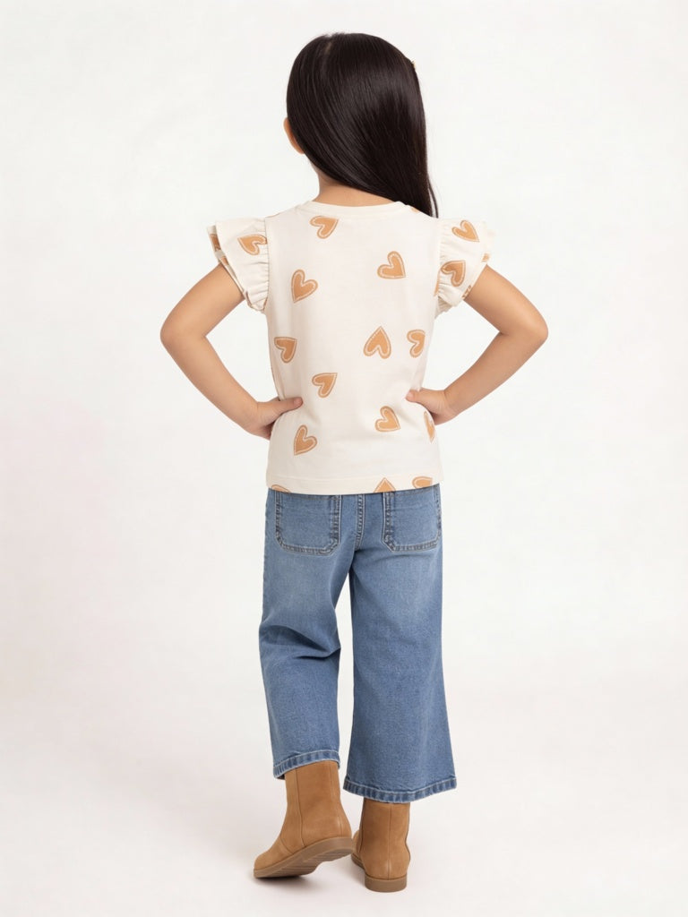 HOP Kids Girls Off-White Text Embellished Cotton Top