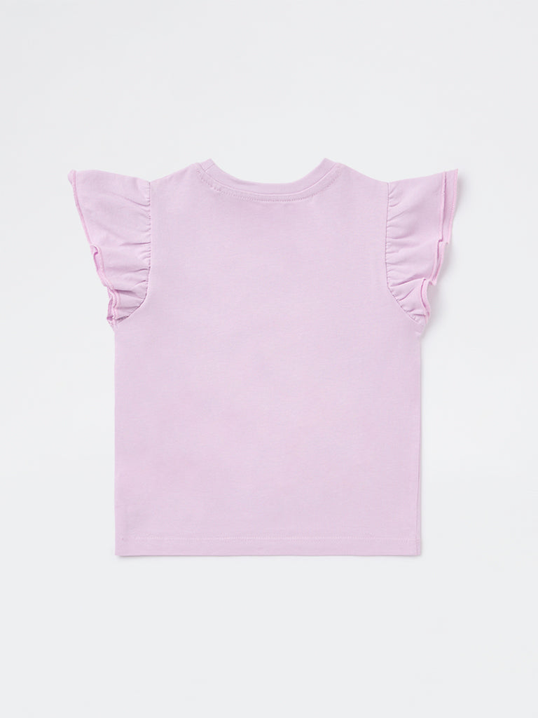 HOP Kids Girls Lilac Animal Embroidered Cotton Top