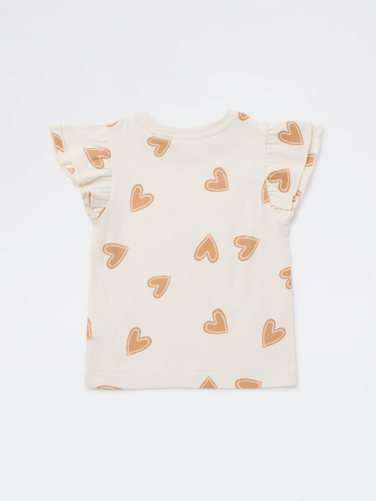 HOP Kids Girls Off-White Text Embellished Cotton Top