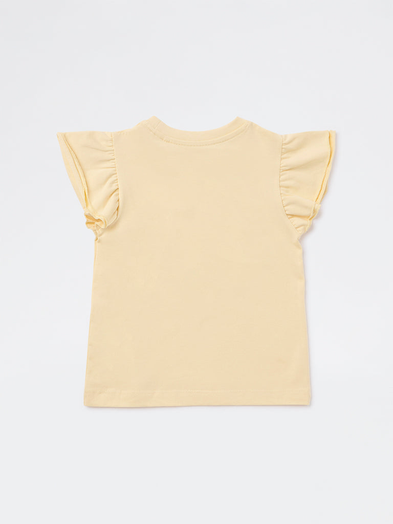 HOP Kids Girls Light Yellow Embroidered Cotton Top