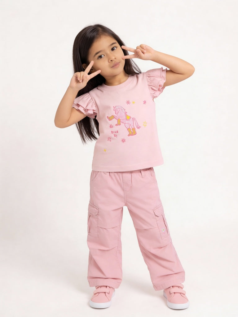 HOP Kids Girls Light Pink Unicorn Embellished Top