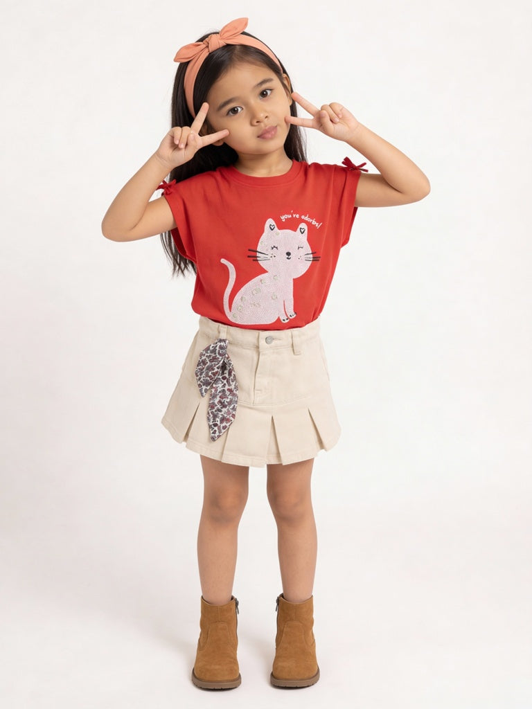 HOP Kids Girls Beige Mid-Rise Denim Skirt