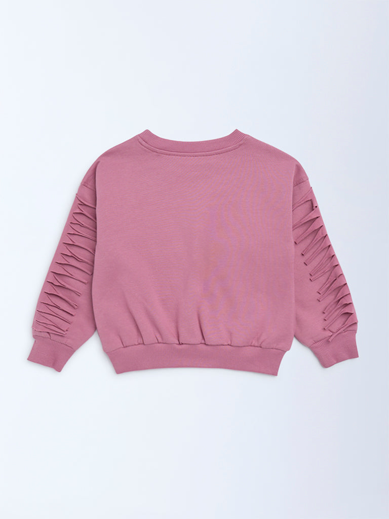 HOP Kids Girls Dusty Rose Embroidered Cotton-Blend Sweatshirt