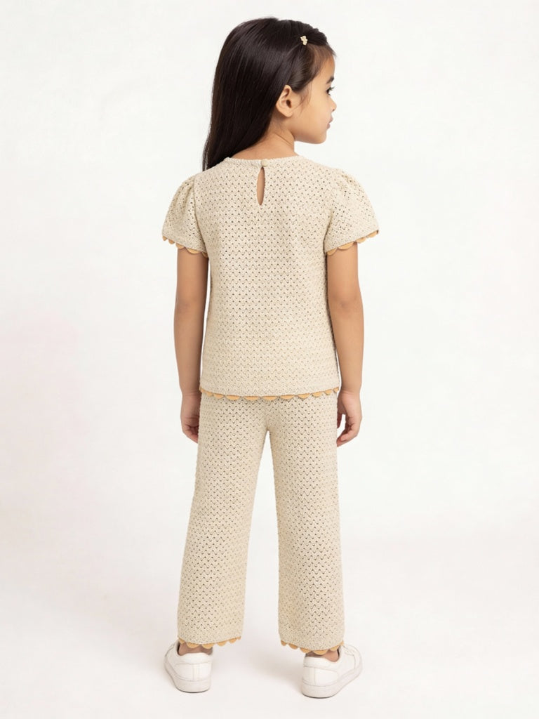 HOP Kids Girls Cream Crochet-Knit Cotton Top