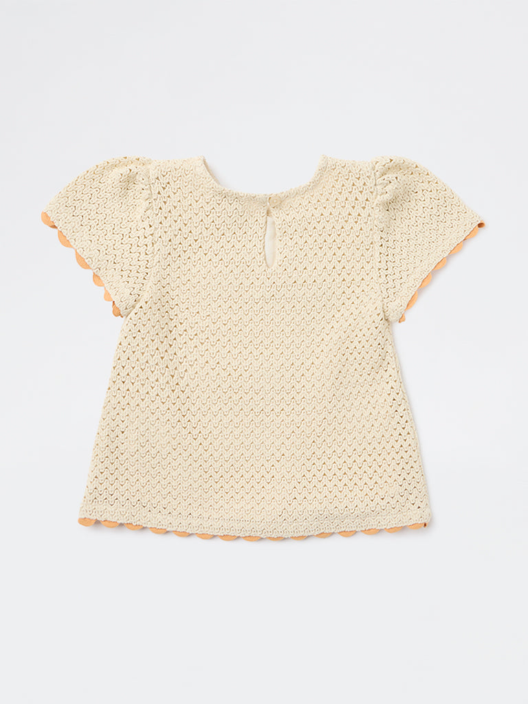 HOP Kids Girls Cream Crochet-Knit Cotton Top