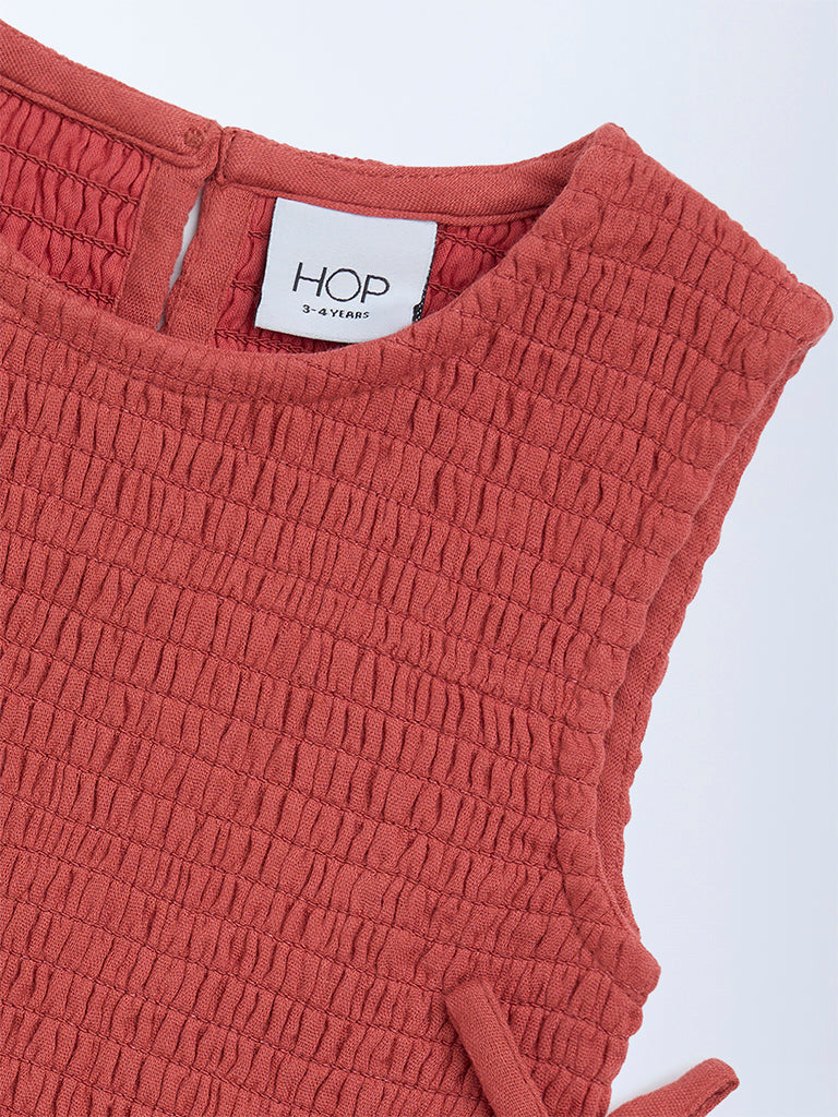 HOP Kids Girls Rust Smocked Cotton Top