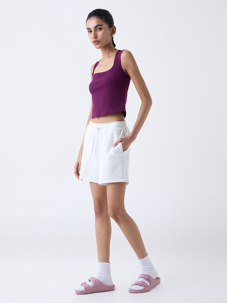 Superstar Plum Solid Cotton-Blend Tank Top