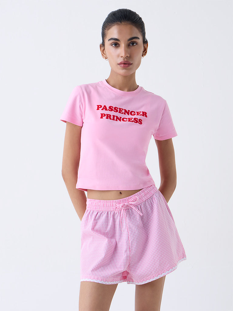 Superstar Pink Typographic Cotton-Blend T-Shirt