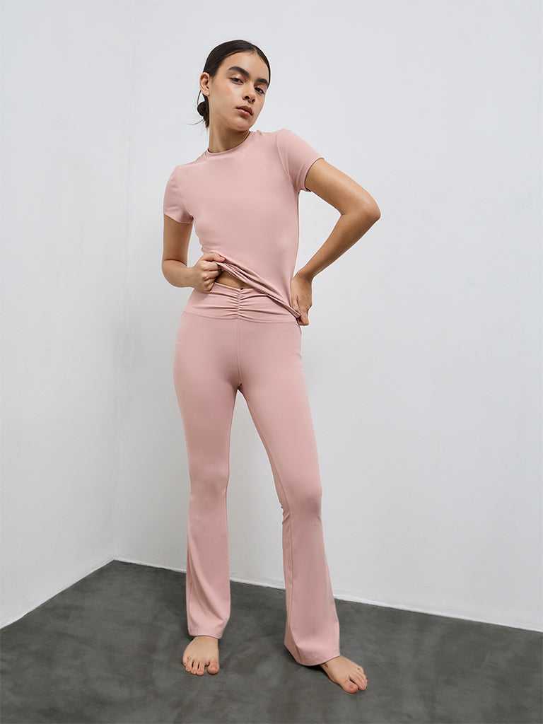 Nuoflexx Pink Solid Mid-Rise Yoga Pants