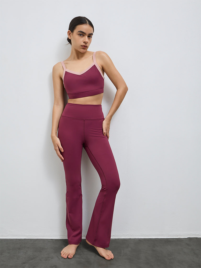 Nuoflexx Wine Solid Mid-Rise Yoga Pants
