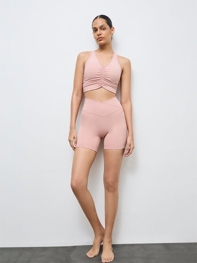 Nuoflexx Pink Criss-Cross High-Rise Cycling Shorts