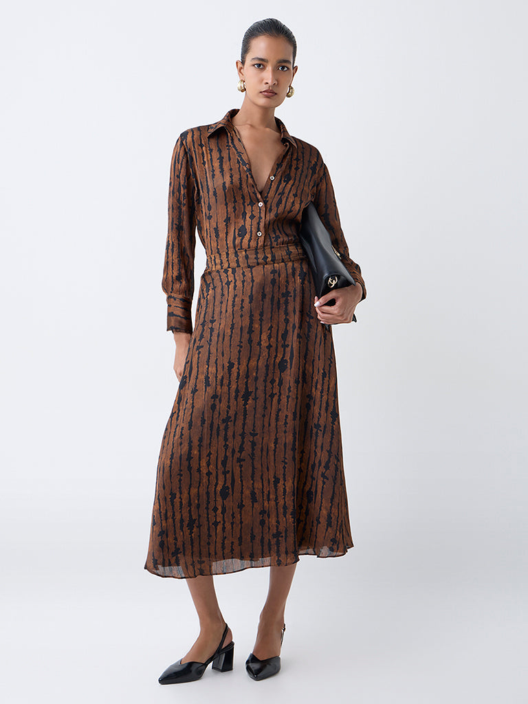 Wardrobe Brown Abstract Pattern High-Rise Skirt