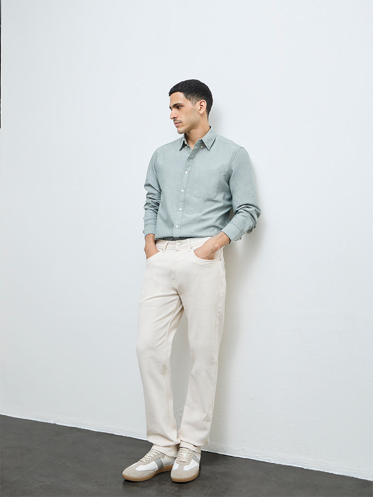 WES Casuals Sage Solid Relaxed-Fit Cotton Shirt