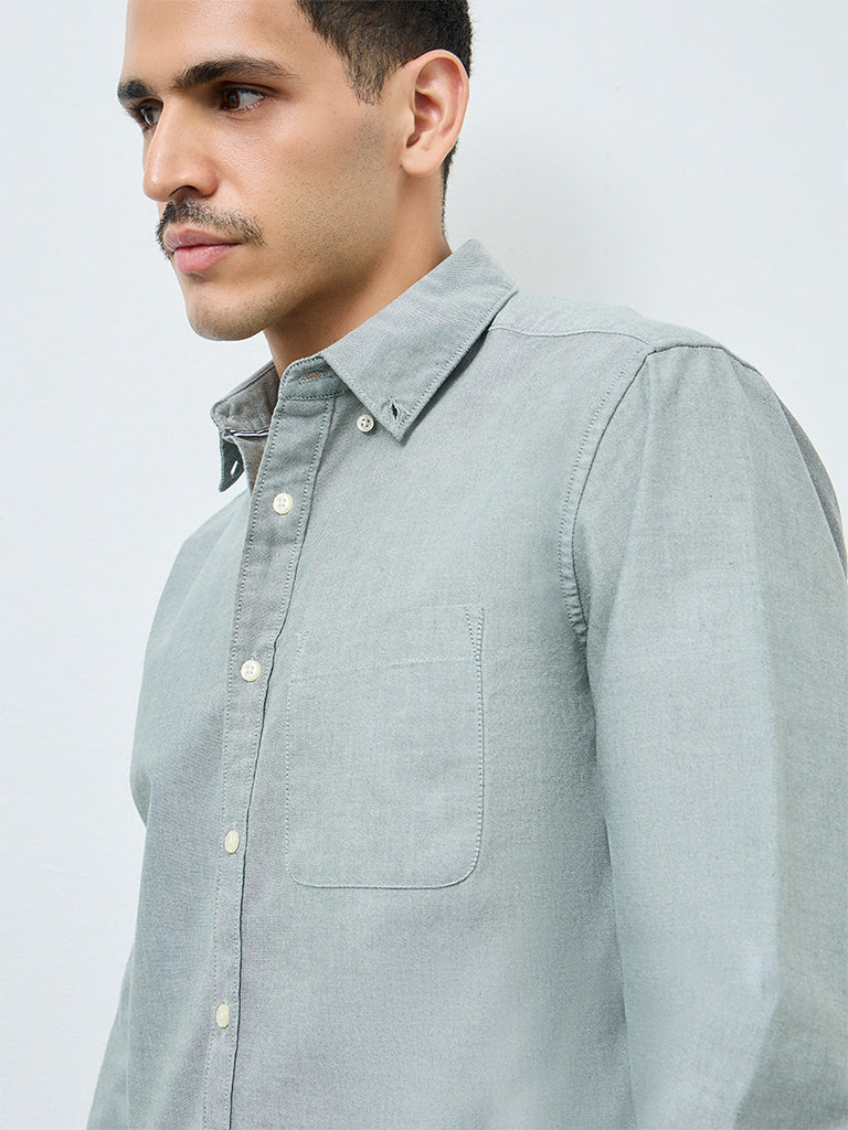 WES Casuals Sage Solid Relaxed-Fit Cotton Shirt
