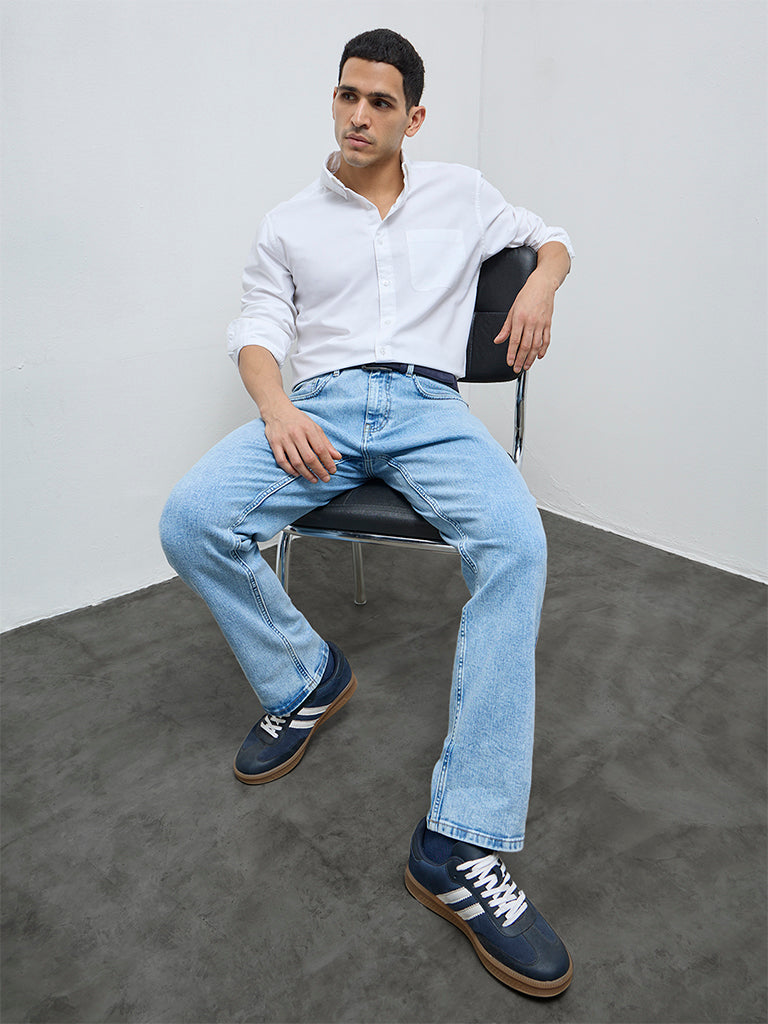 WES Casuals White Solid Relaxed-Fit Cotton Shirt