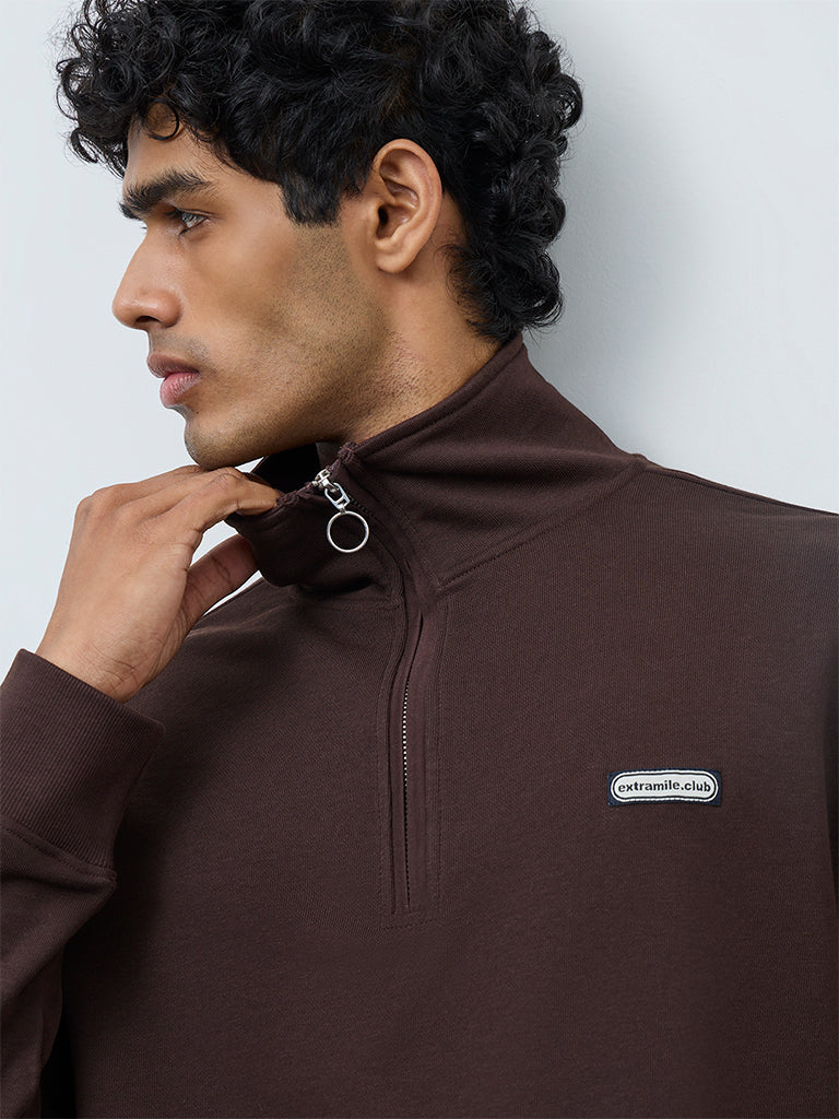 Nuoflexx Brown Patch-Detail Relaxed-Fit Cotton-Blend Quarter-Zip Sweatshirt