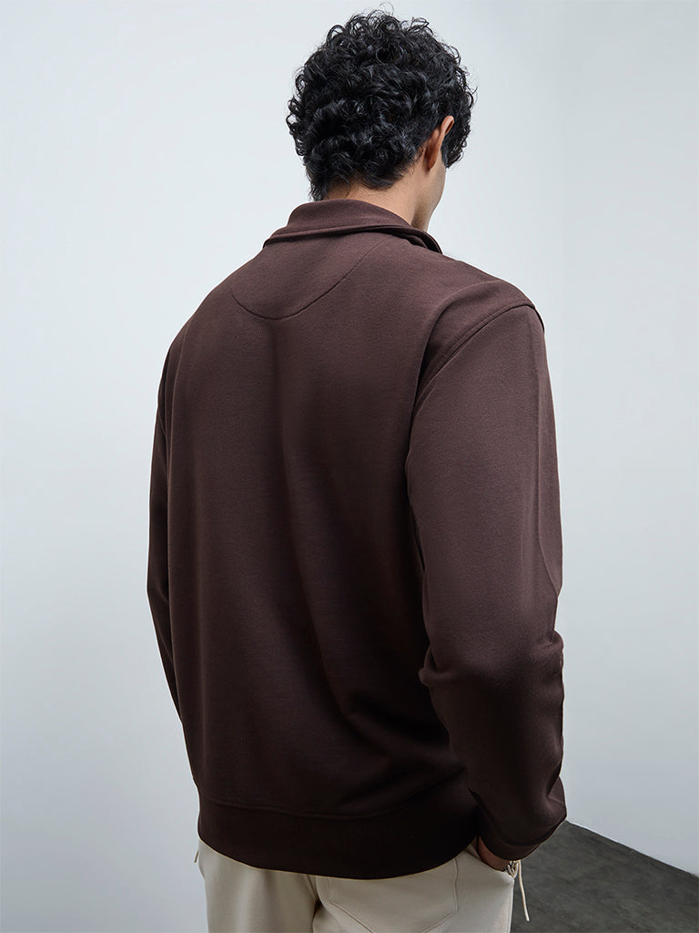 Nuoflexx Brown Patch-Detail Relaxed-Fit Cotton-Blend Quarter-Zip Sweatshirt