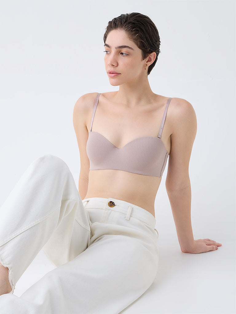 Wunderlove Light Beige Self-Striped Underwired Strapless Bra