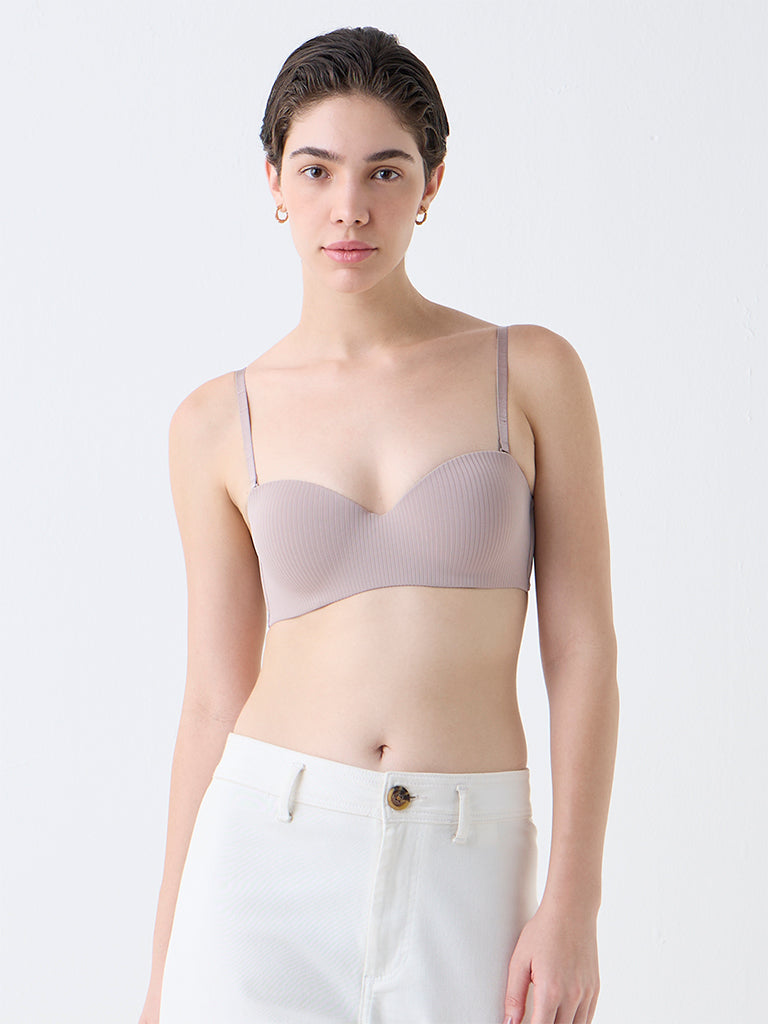 Wunderlove Light Beige Self-Striped Underwired Strapless Bra